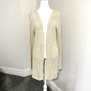 Cynthia Rowley Cardigan Sweater Womens Medium Linen Blend Open Front Pointelle